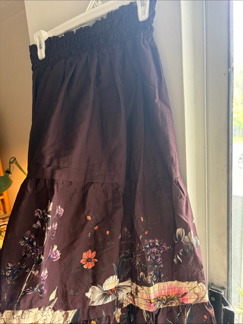 Anthropologie Brown Floral Tiered Maxi Skirt